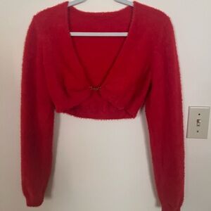Savage X Fenty Red Fuzzy Cropped Pj Top and Matching Bottoms